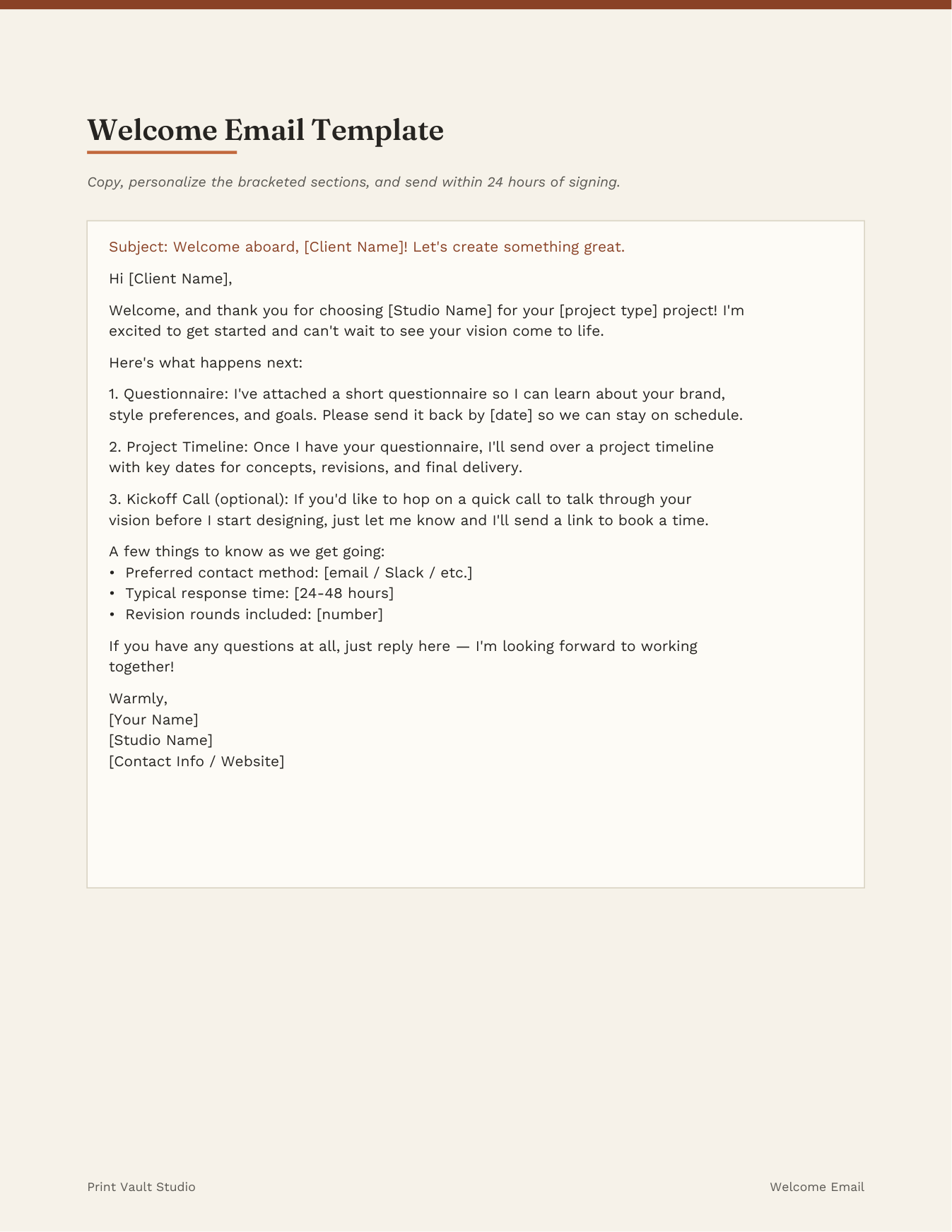 Welcome email template