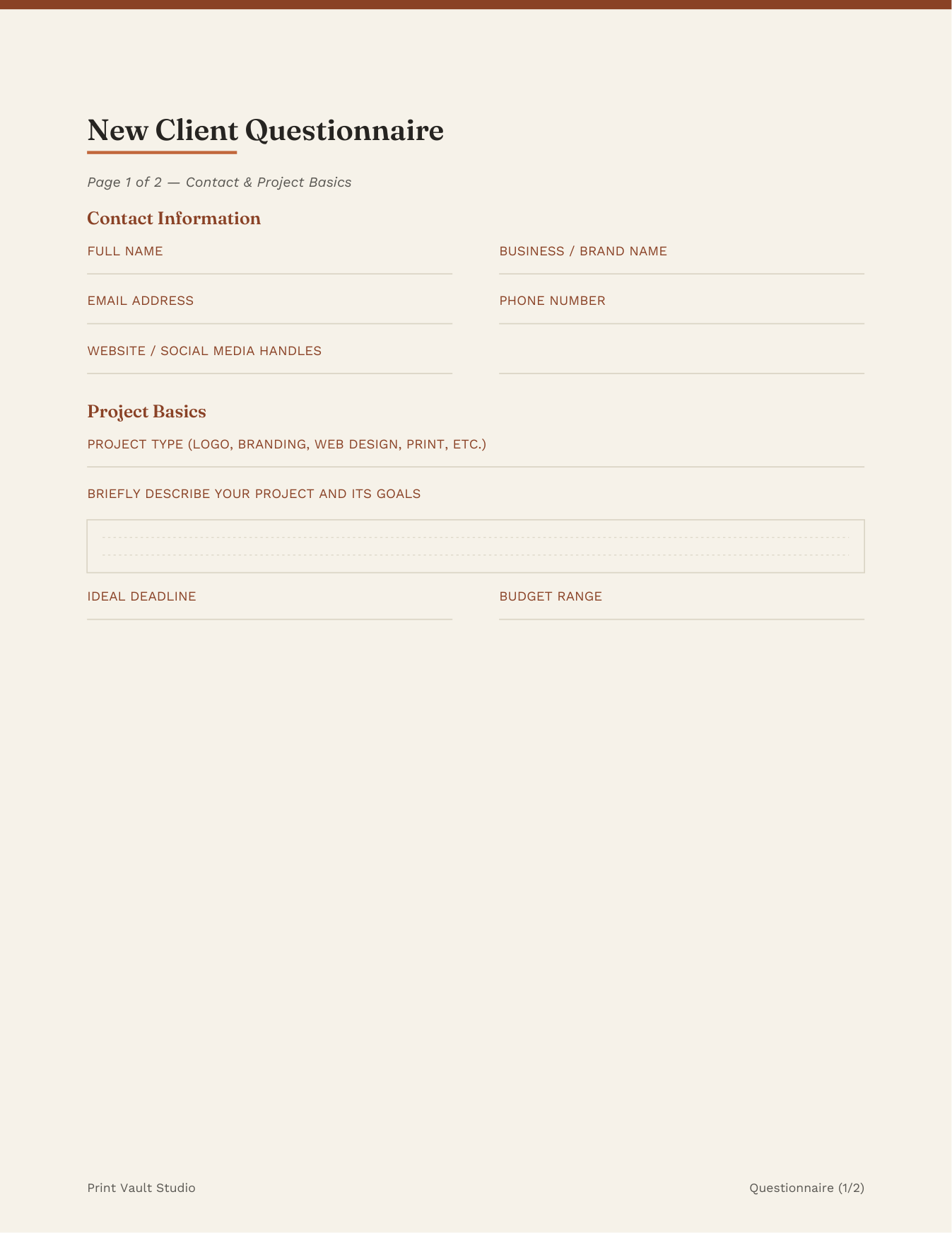 New client questionnaire