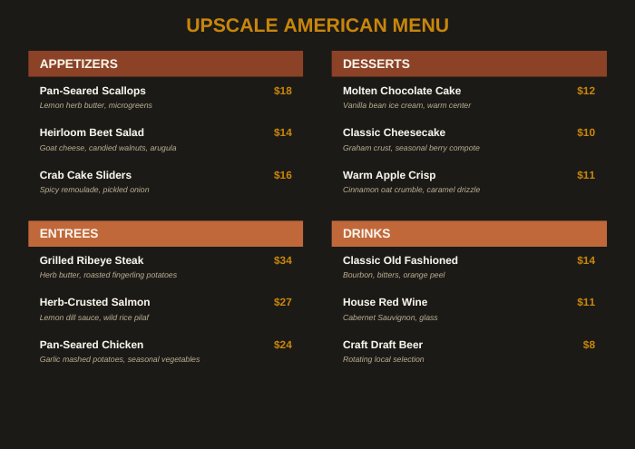 Restaurant Menu Template — Upscale American