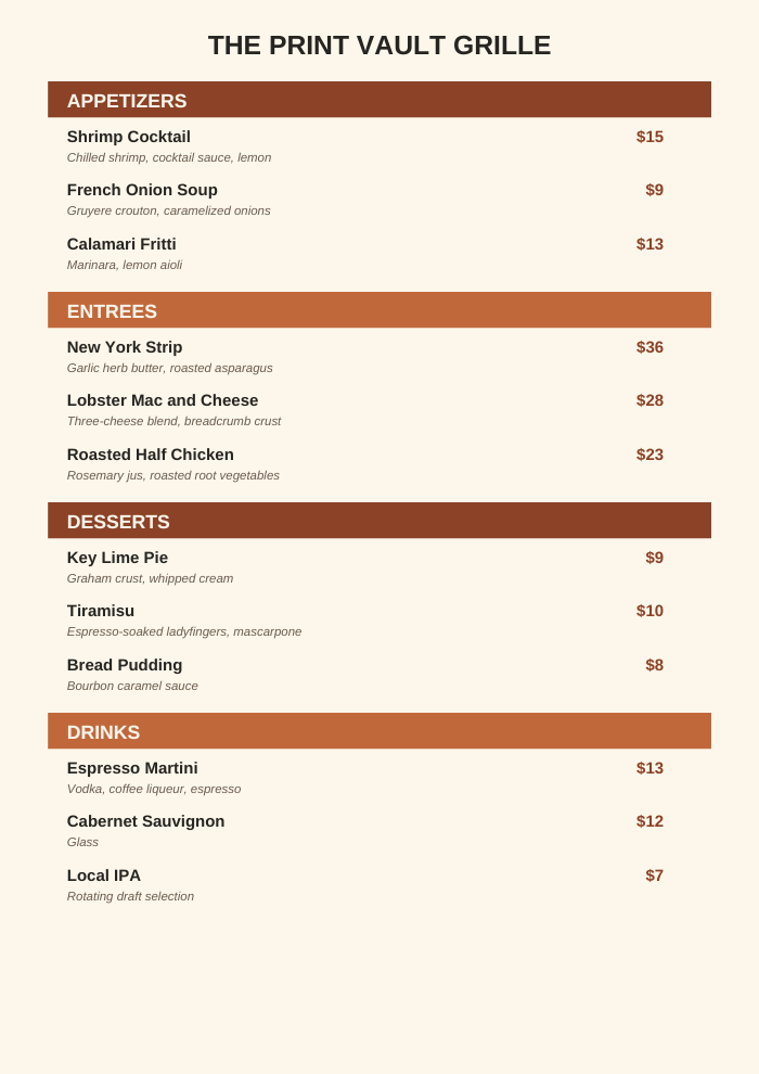 Upscale American Restaurant Menu Template — Style 2