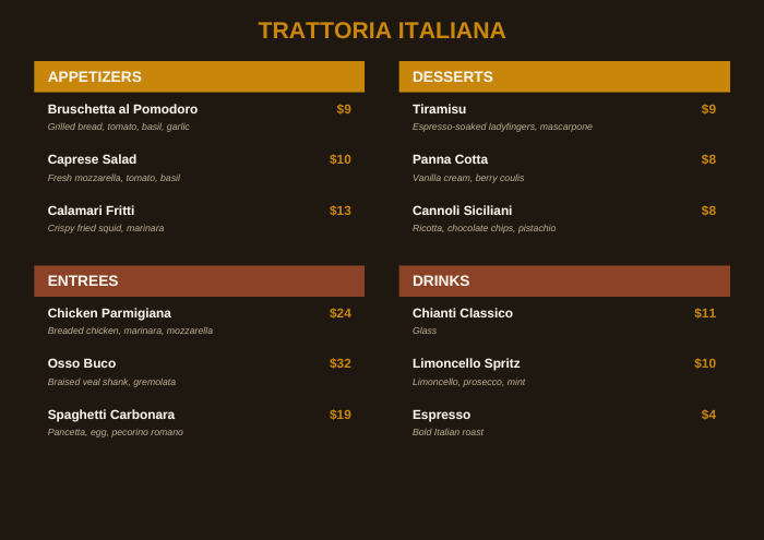 Restaurant Menu Template — Italian Bistro