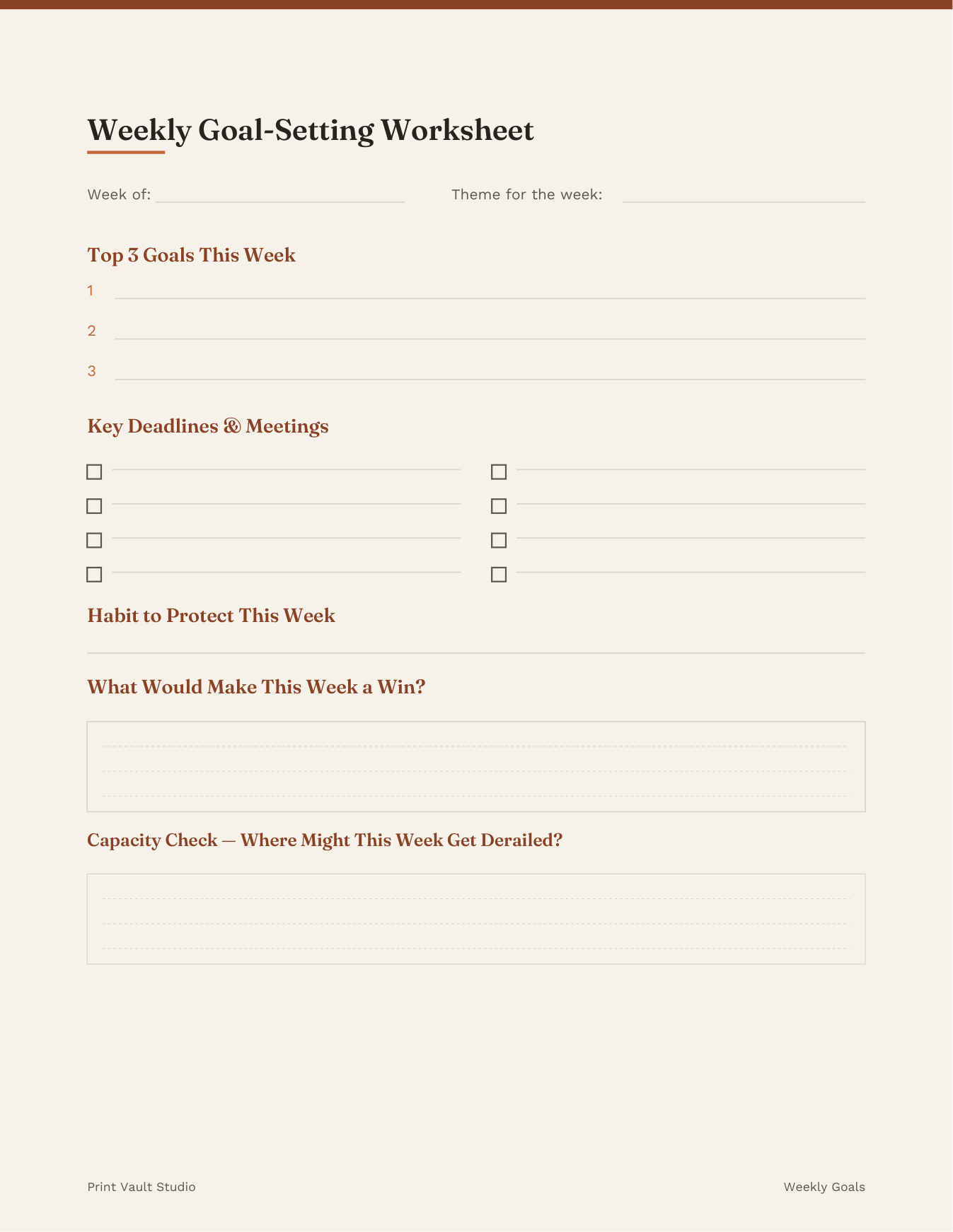 Weekly goal-setting worksheet