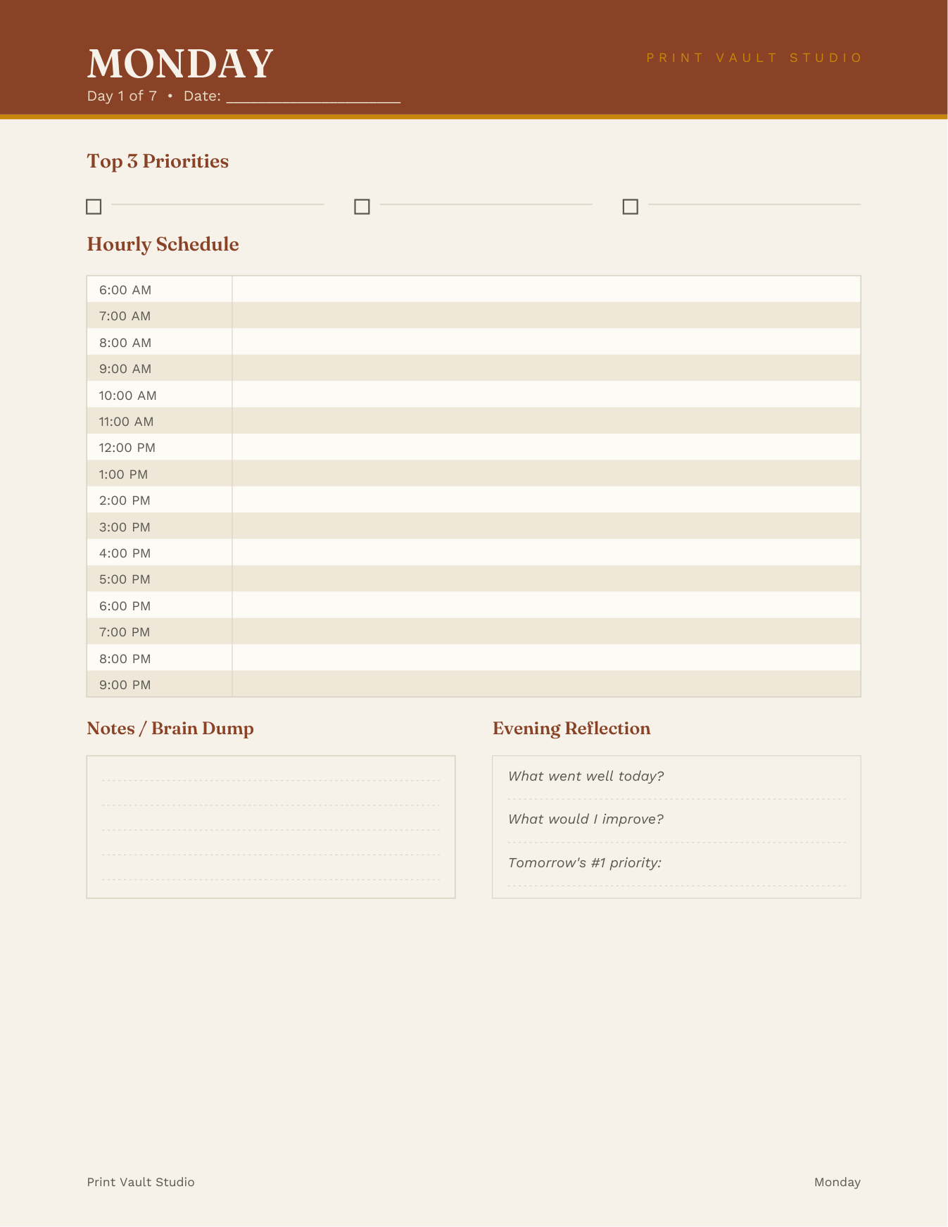 Daily hourly schedule page