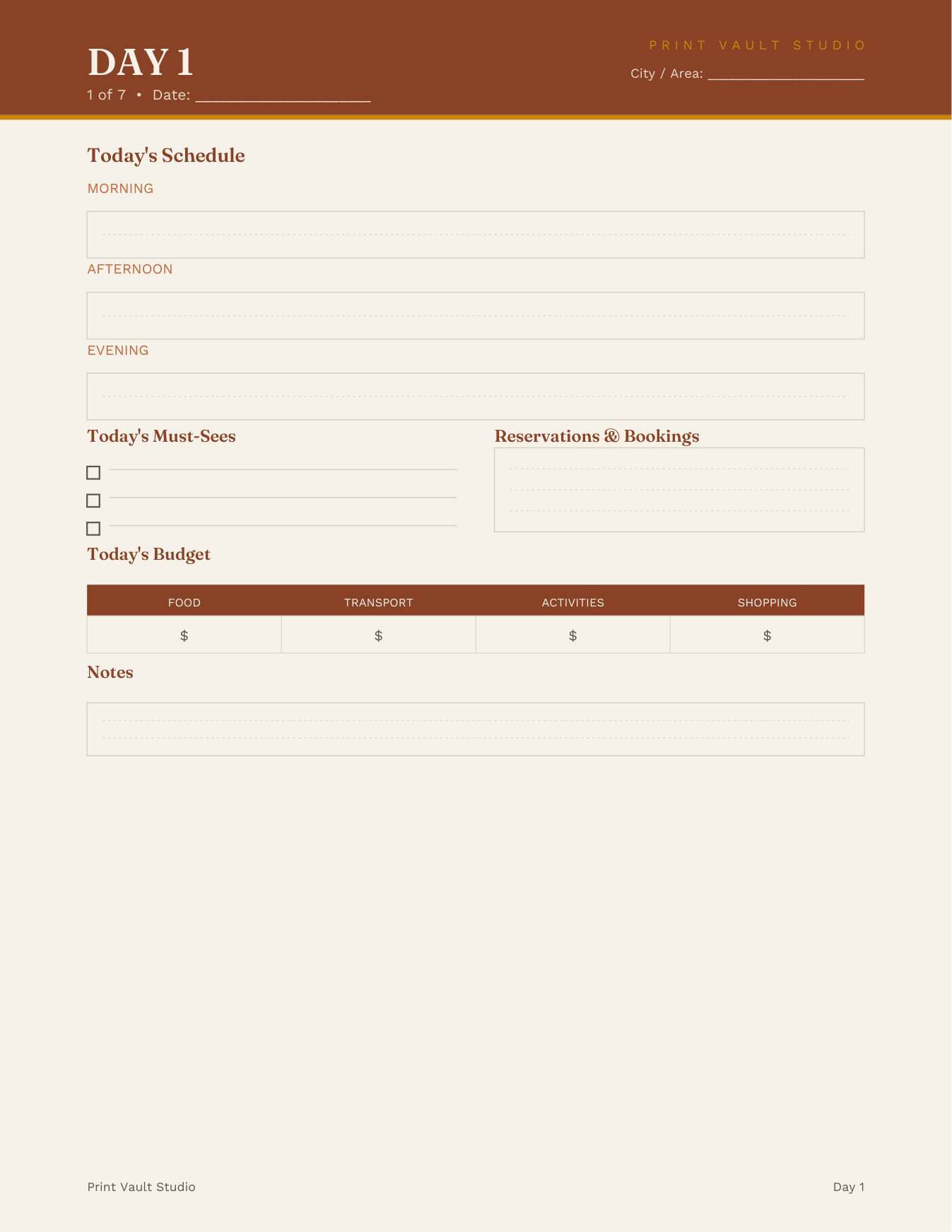 Day-by-day itinerary page